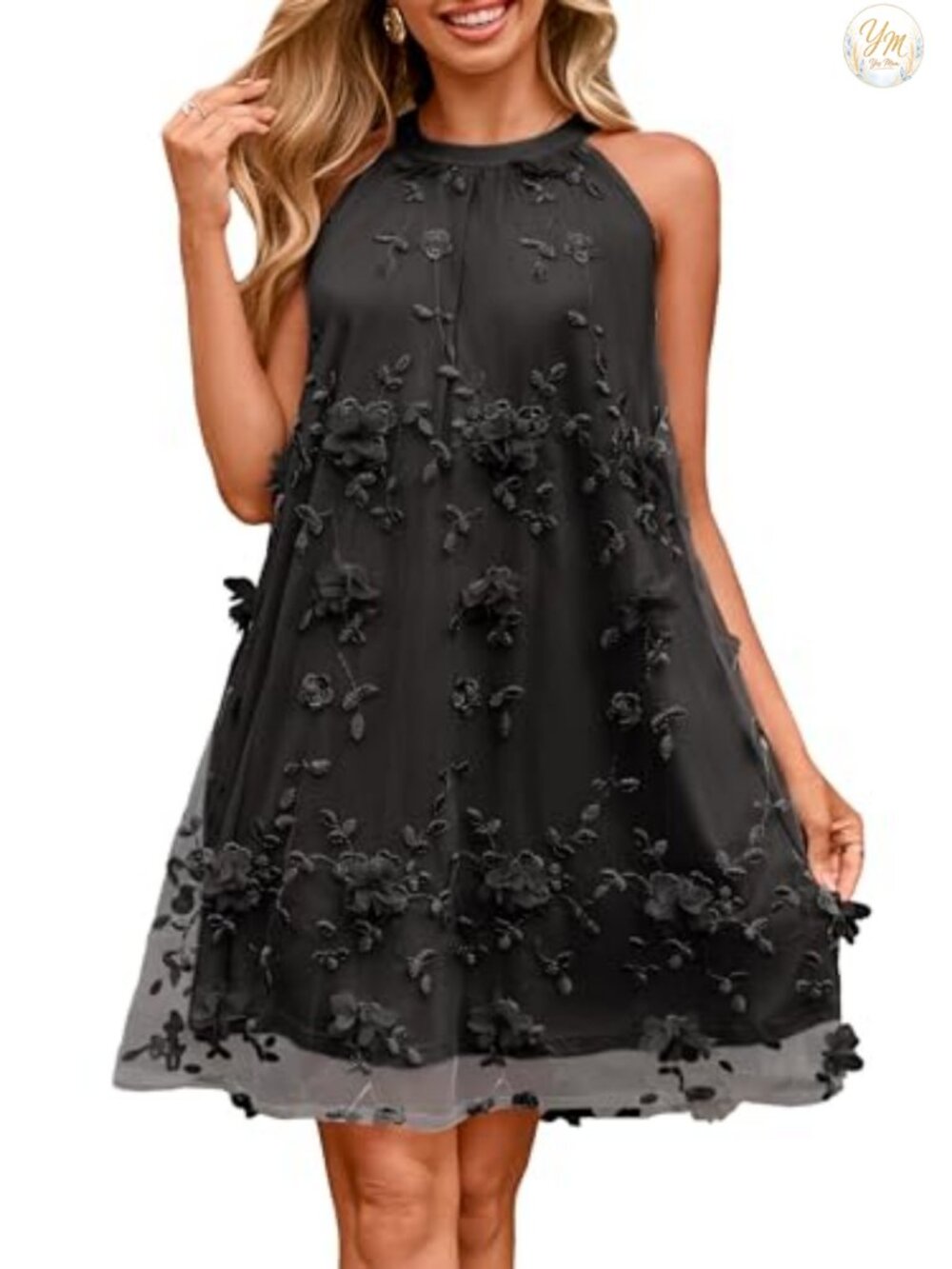 Halter Mini Dress Sleeveless Tulle Mesh A-Line Wedding Guest Party Cocktail